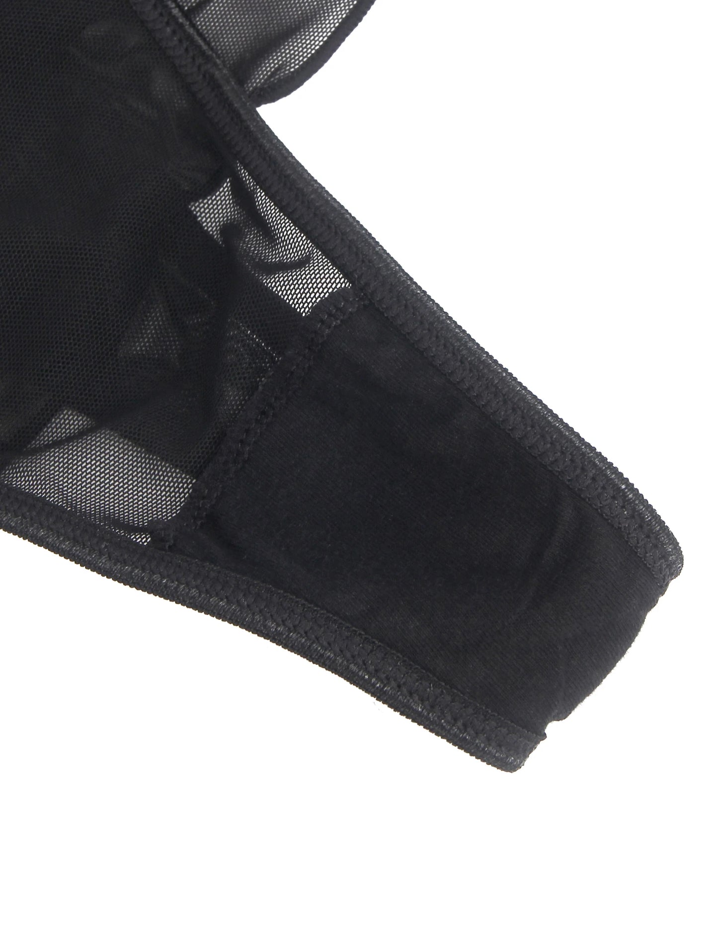 Women's Black Floral Lace Mid-Waist Sheer Mesh Garter with Metal Clips
