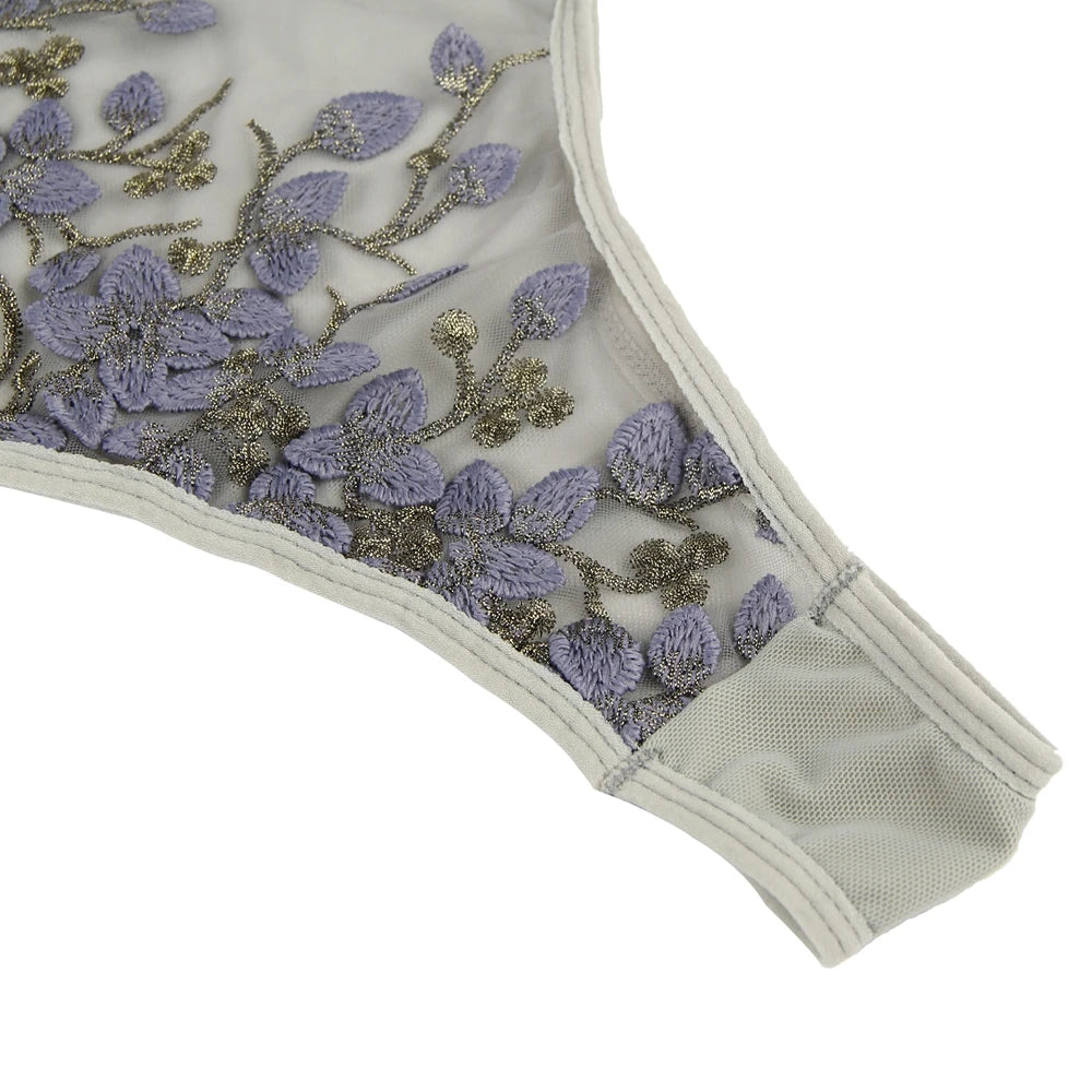 Women's One-Piece Floral Mesh Lace-Up Bodysuit