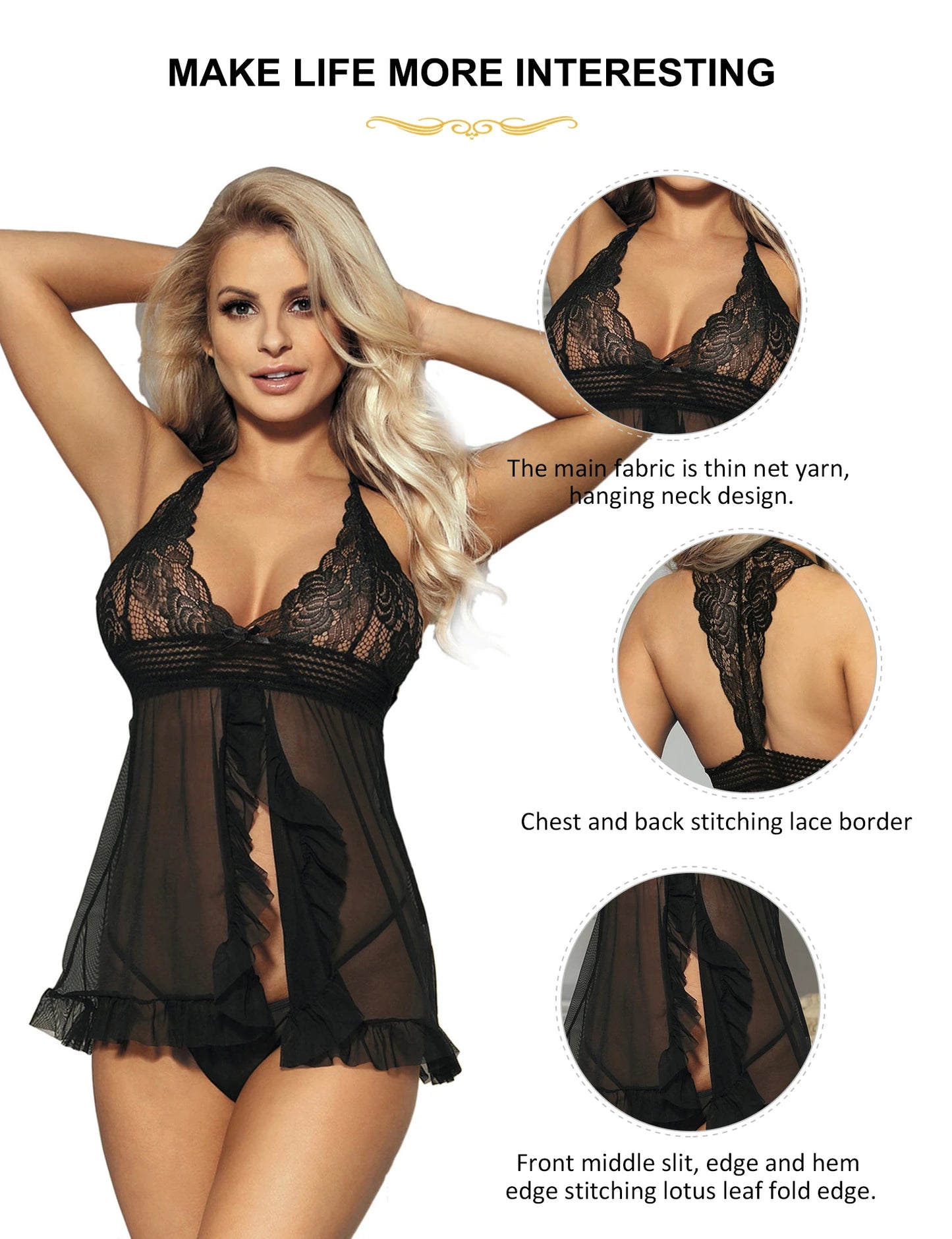Women's Plus Size Sheer Halter Babydoll