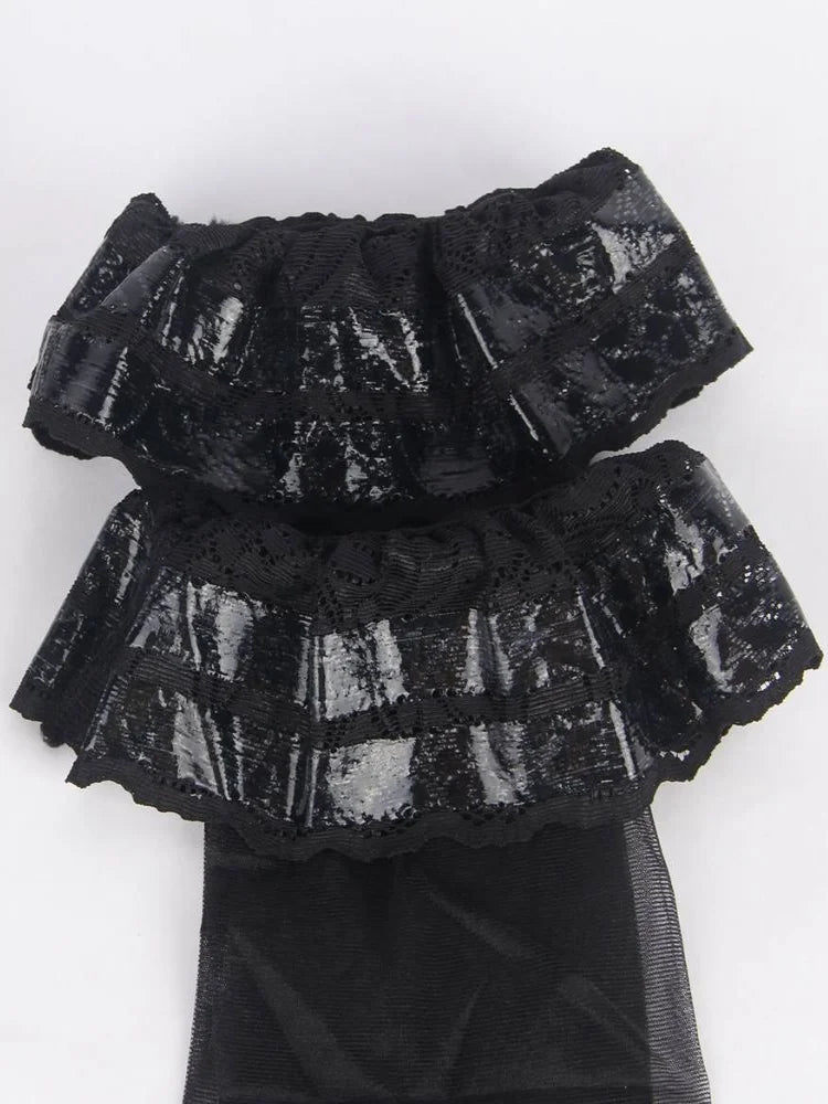 Women's Black (Faux)Leather Garter with Stockings