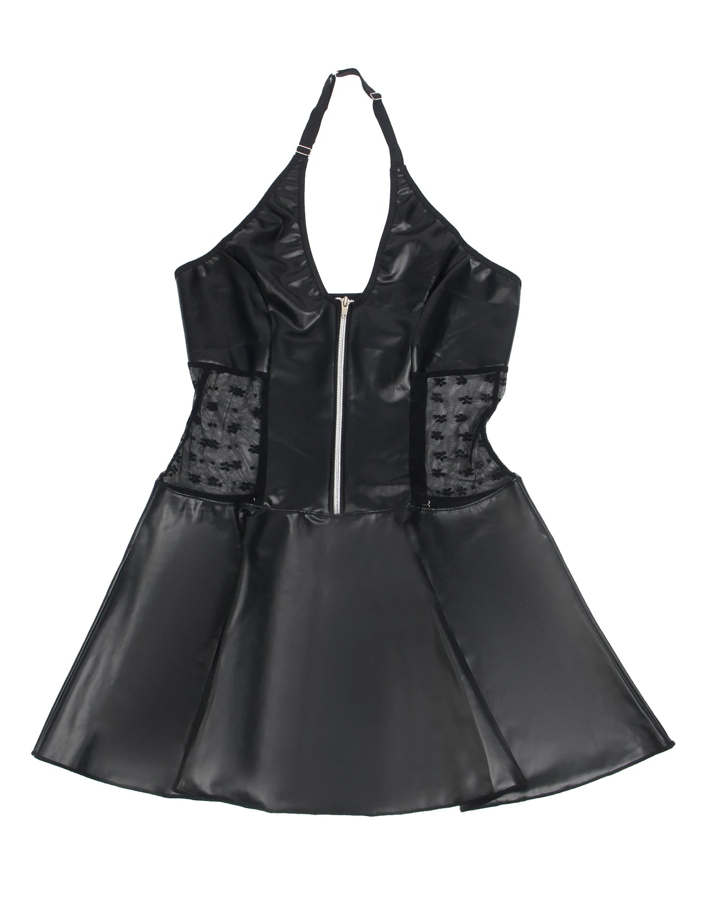 Women's V-Neck Babydoll Set in PU Leather with Garter Belts