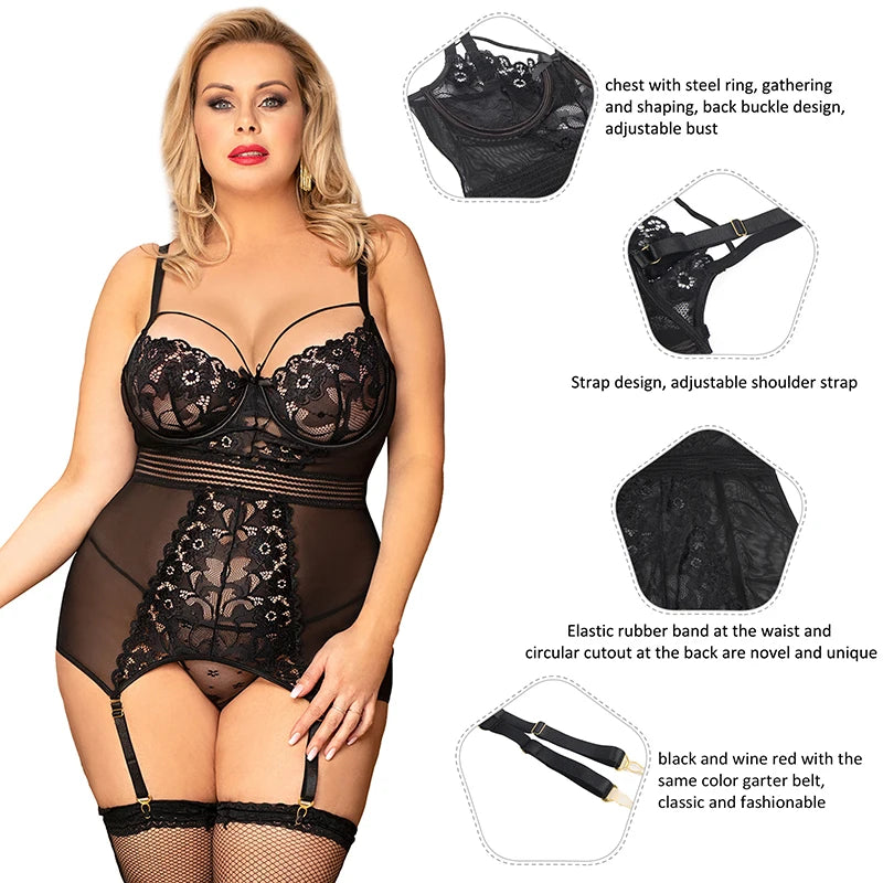 Women's Plus Size Sheer Baby-Doll With Suspenders