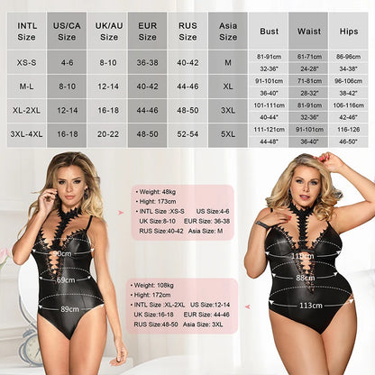 Women's Faux Leather Bodysuit with Lace Choker