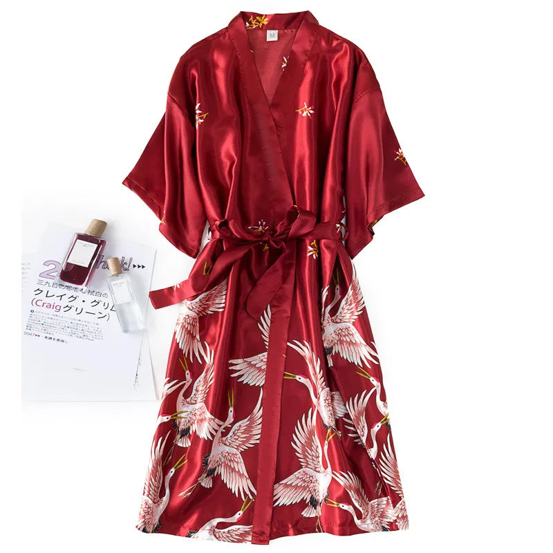 Faux Silk Kimono Robe And Gown Set