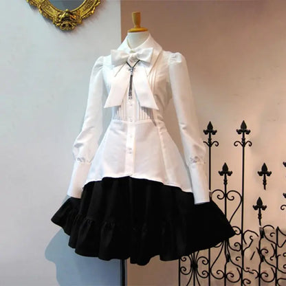 Elegant Pleated Lace Up Vintage Gothic Big Bow Collar Cosplay Costume