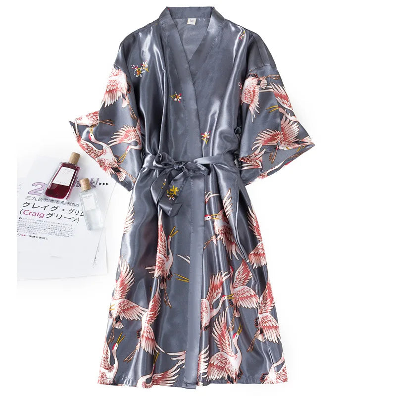 Faux Silk Kimono Robe And Gown Set