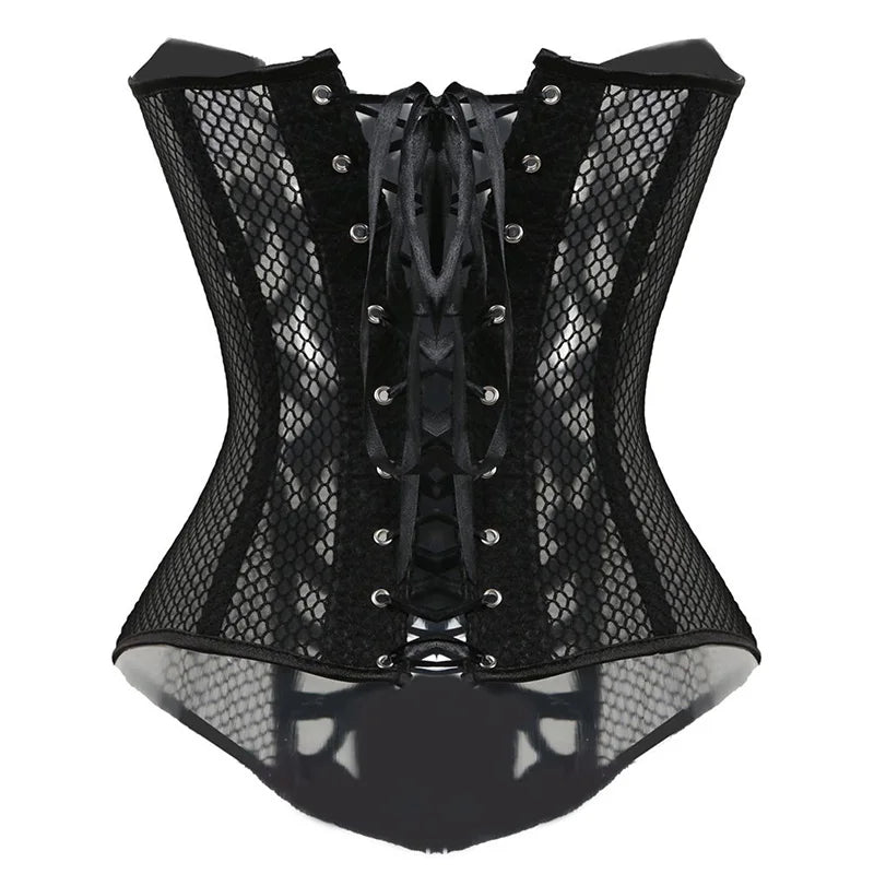 Lace Mesh Corset With Lace Up Back