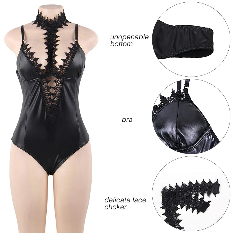 Faux Leather Latex Bodysuit