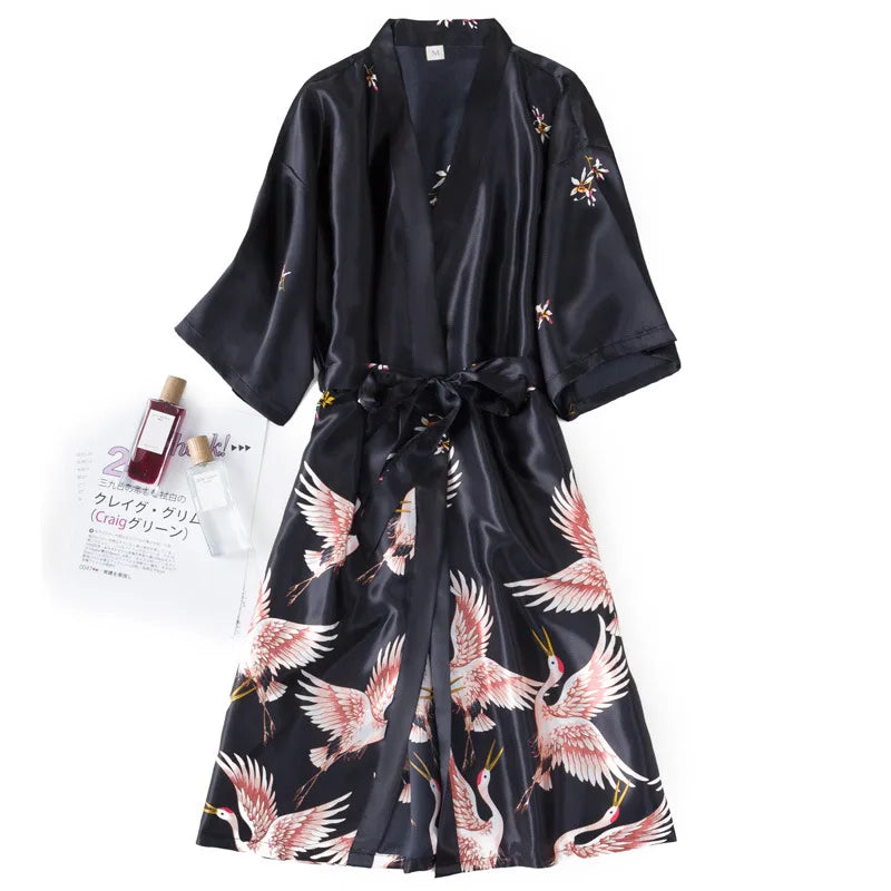 Faux Silk Kimono Robe And Gown Set