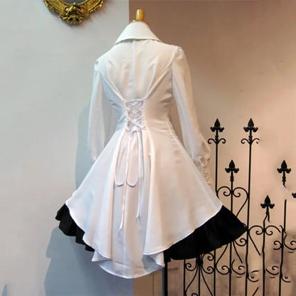 Elegant Pleated Lace Up Vintage Gothic Big Bow Collar Cosplay Costume