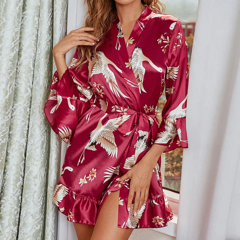 Women's Floral Print Bathrobe With Belt