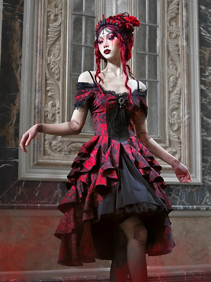 Gothic Red Ball Gown Cosplay Dress