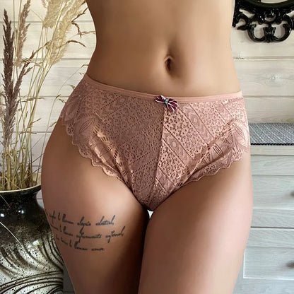 Women Lace Low-Waist Hollow Out Transparent Panties