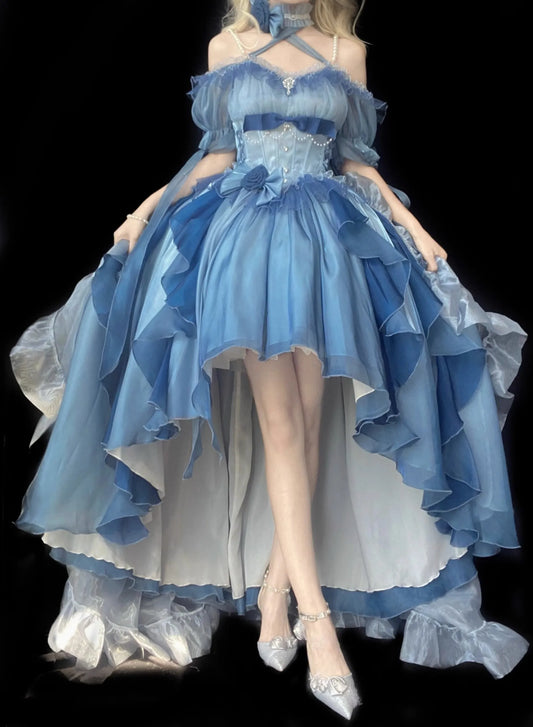 Blue Flower Puffy Princess Cosplay Dress