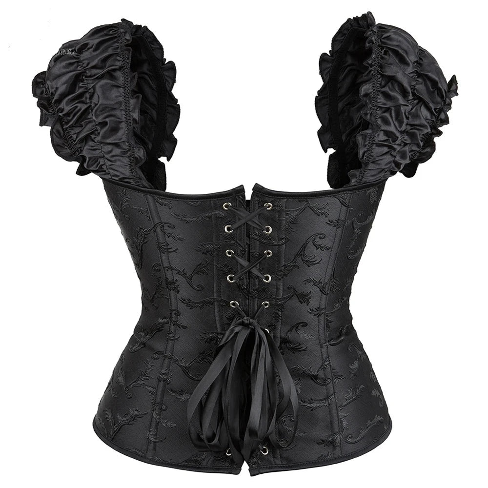 Puff Ruffle Sleeve Overbust Steel Bone Corset