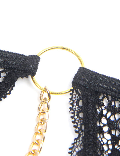 Women’s Mini Leather And Lace Baby Doll with Chains