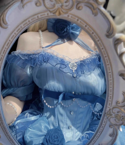 Blue Flower Puffy Princess Cosplay Dress