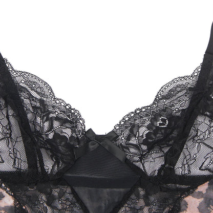 Women's Plus-Size Lace Trim Bodysuit with Leopard Print