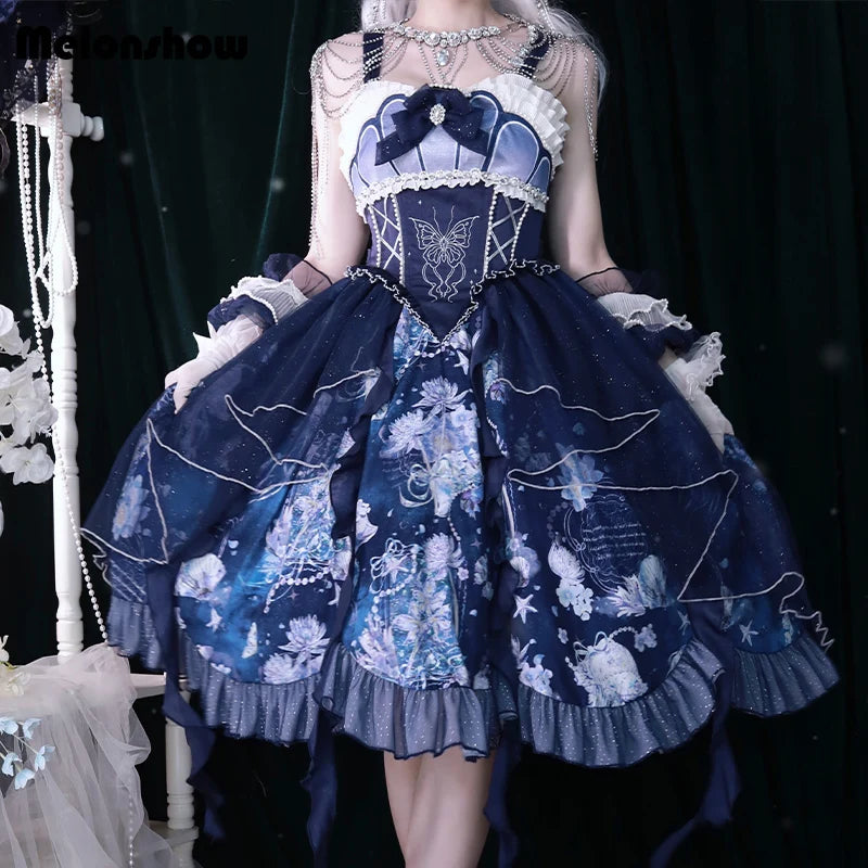 Blue Elegance Floral Aquatic Cosplay Dress