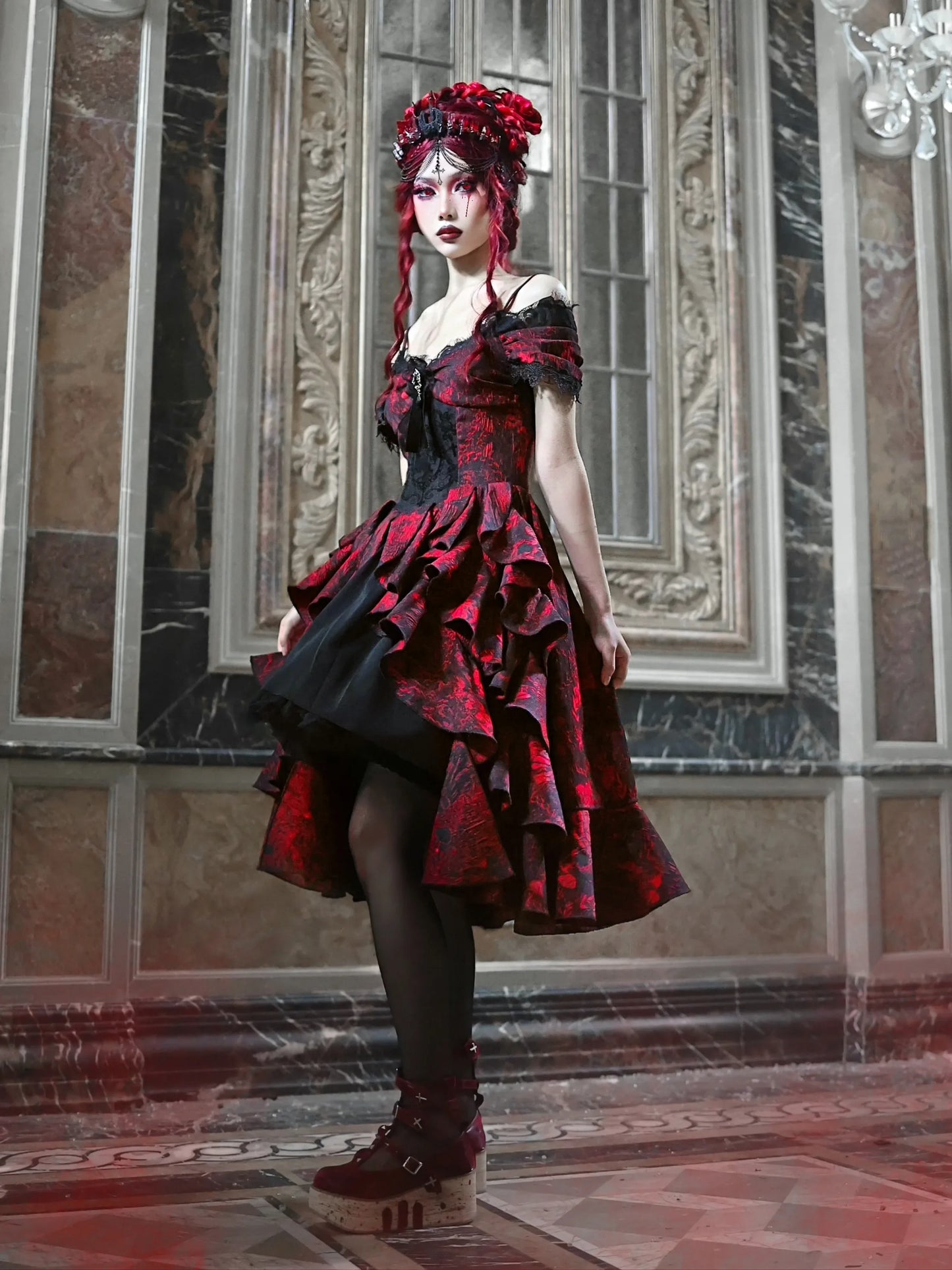 Gothic Red Ball Gown Cosplay Dress