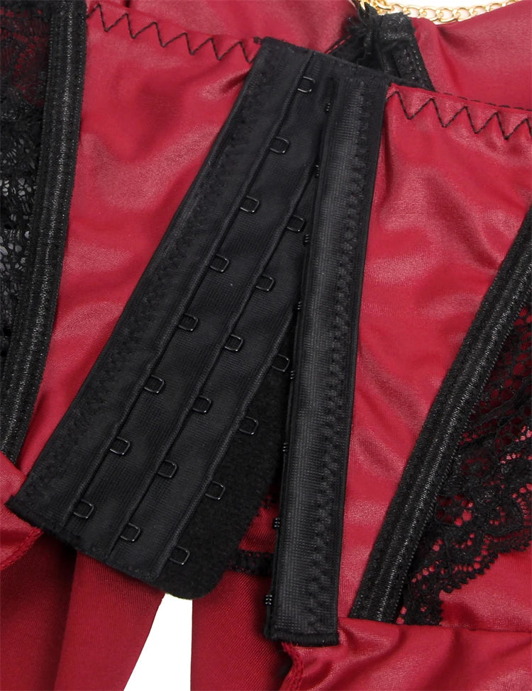 Women’s Mini Leather And Lace Baby Doll with Chains