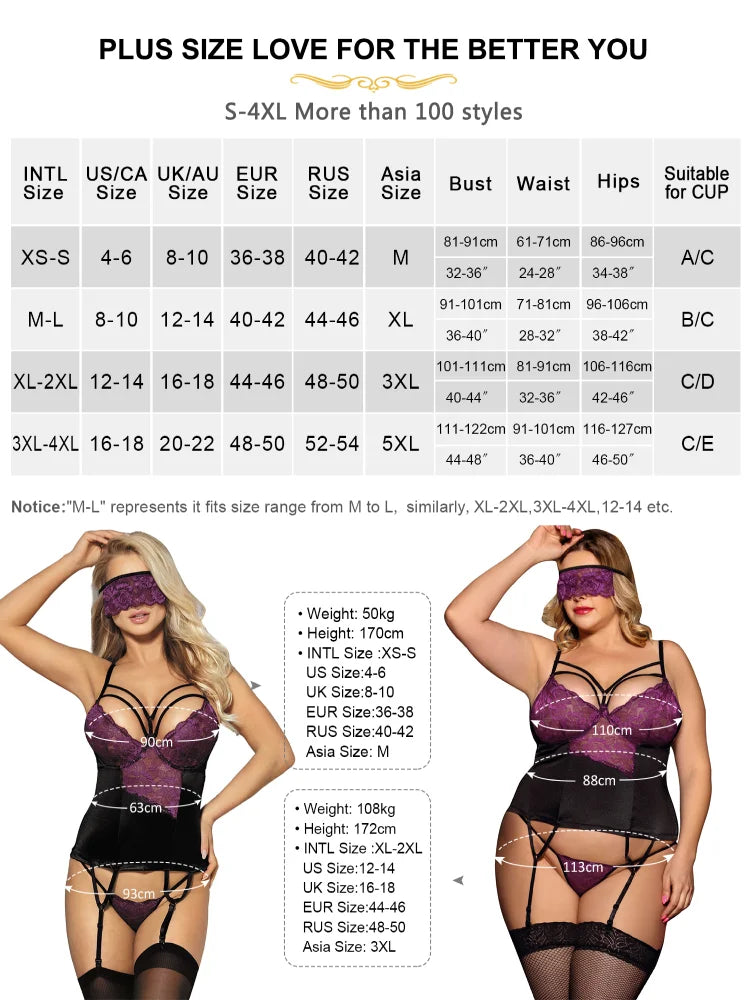 Plus Size Mini Bustier Lingerie Set With Mask