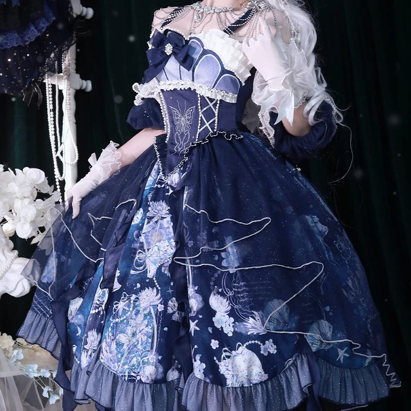 Blue Elegance Floral Aquatic Cosplay Dress