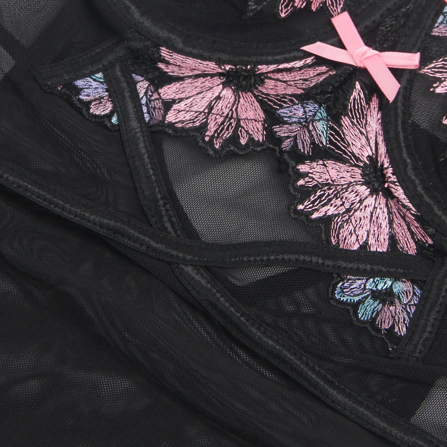 Women's Mesh Floral Embroidered Babydoll