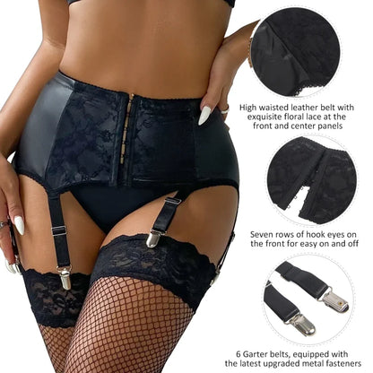 Faux Leather Mesh Black Garter