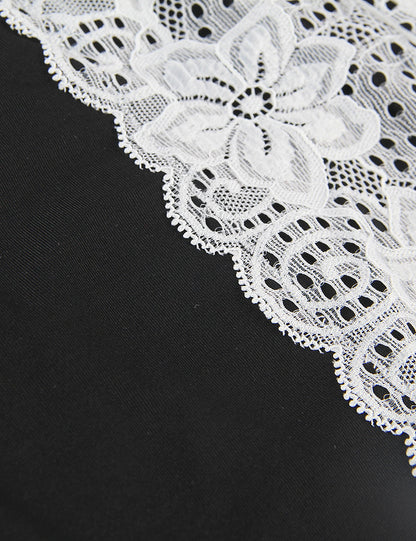 Plus Size Women's Black and White Lace Mesh Nightie