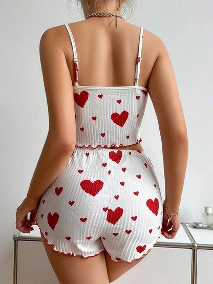 Heart Print Camisole With Shorts Pajama Set