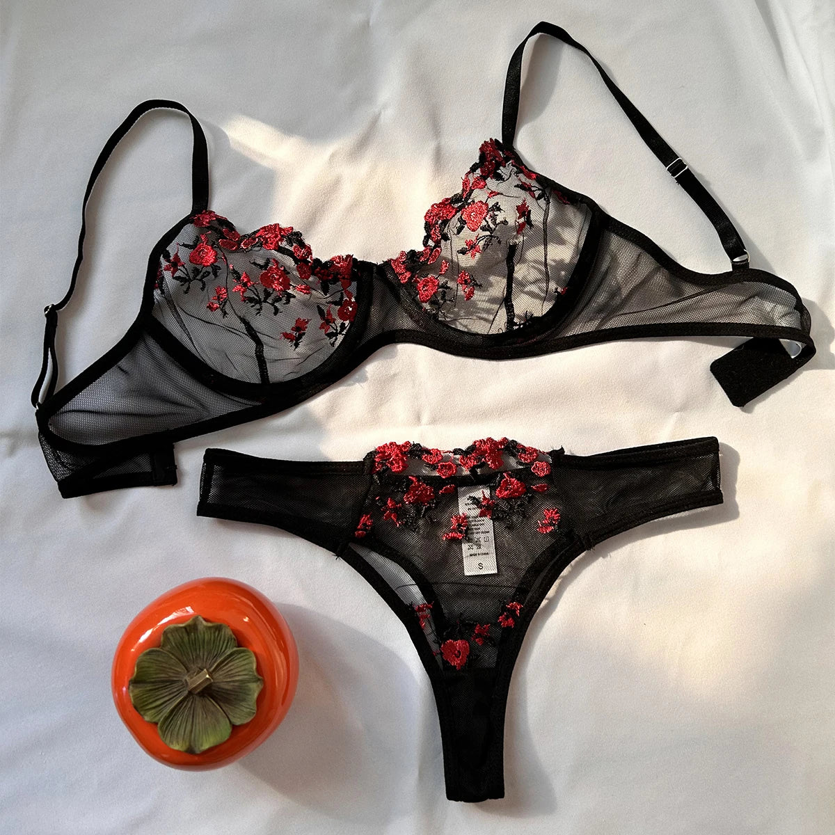 Women's Transparent Women's Embroidery Bra And Panty Set