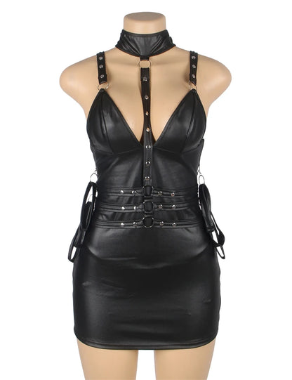 Plus Size Women's Leather Mini Dress With Arm Restraints