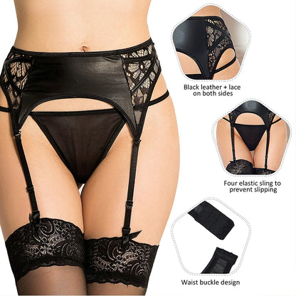 Women's Faux Leather Garter Belt With G-Sting