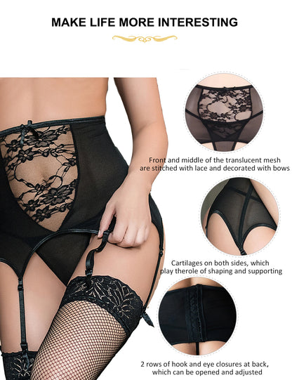 High-Waisted Floral Lace Garter Belt