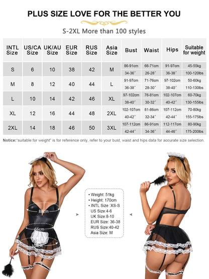 Women's Plus-Size Maid Costume: PU Leather Leotard with Suspenders