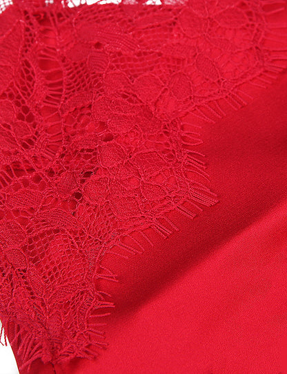 Elegant Women's Red Floral Baby Doll Lingerie with Embroidery and Matching Panties