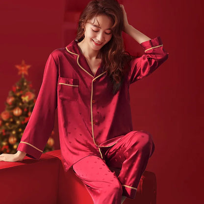 Women's Silk Pajamas Set  Print Top and Pants