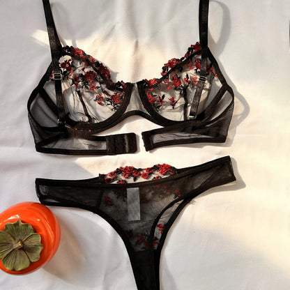 Women's Transparent Women's Embroidery Bra And Panty Set