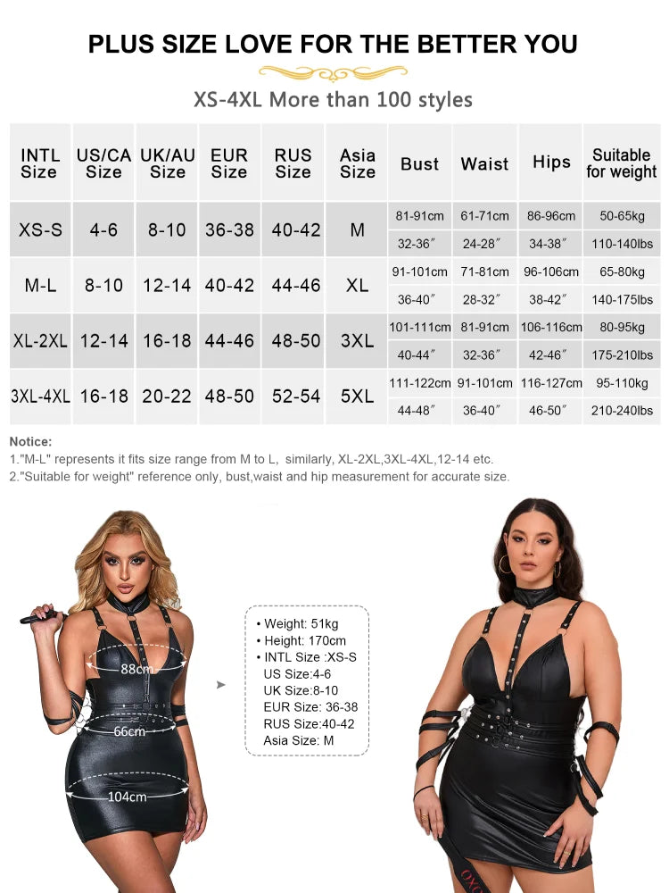 Plus Size Women's Leather Mini Dress With Arm Restraints