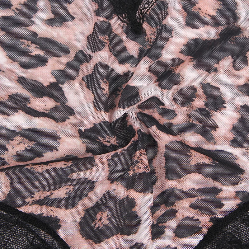 Women's Plus-Size Lace Trim Bodysuit with Leopard Print