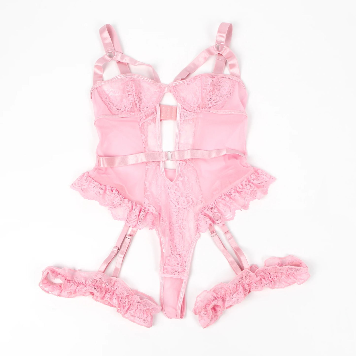 Women's Ruffle Bodysuit with Leg Loop Garter