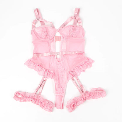 Women's Ruffle Bodysuit with Leg Loop Garter