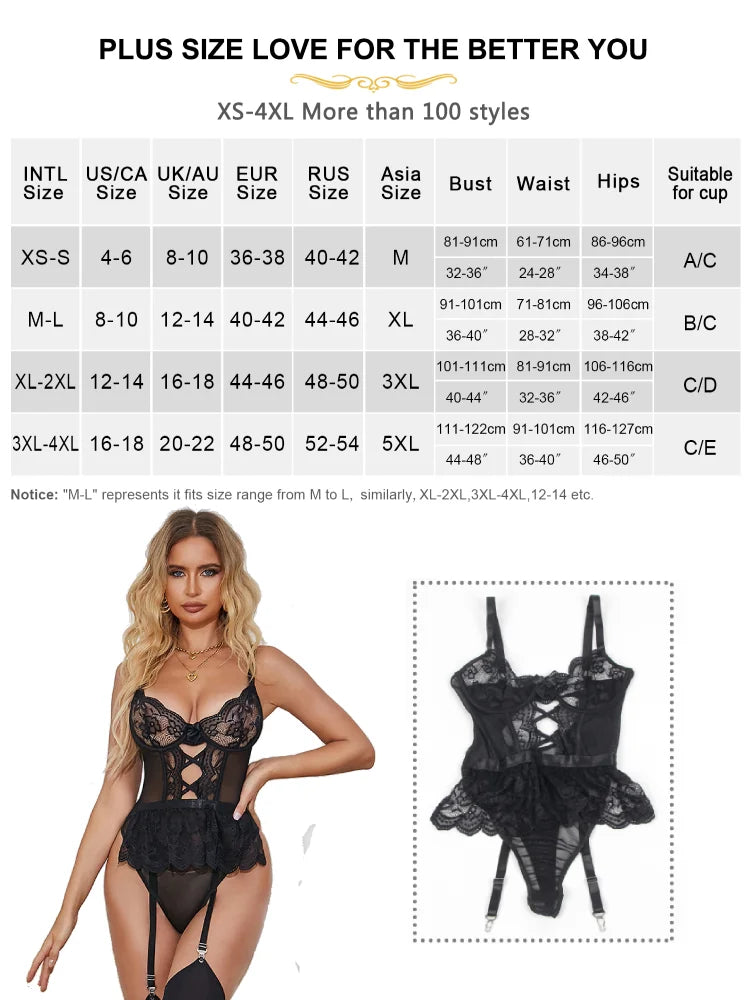 Mesh Lace Hollow-Out Bodysuit Lingerie