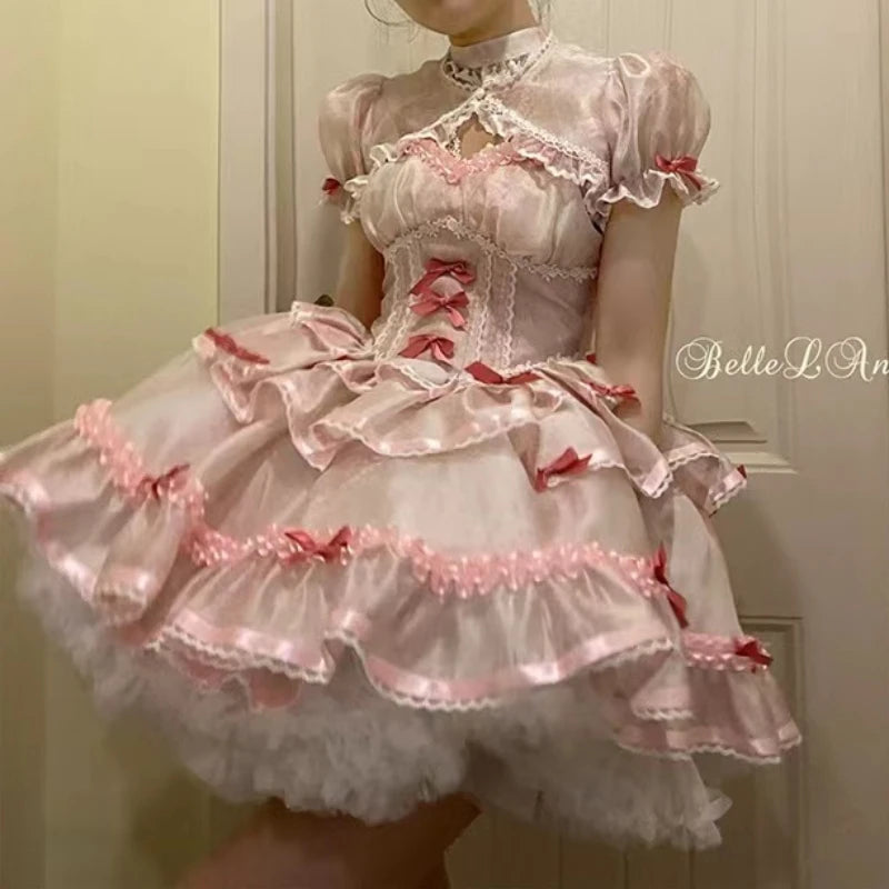 Vintage Bow Ruffle Sleeve Party Princess Dresses