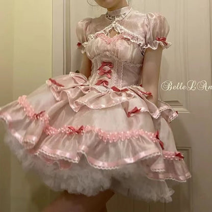 Vintage Bow Ruffle Sleeve Party Princess Dresses