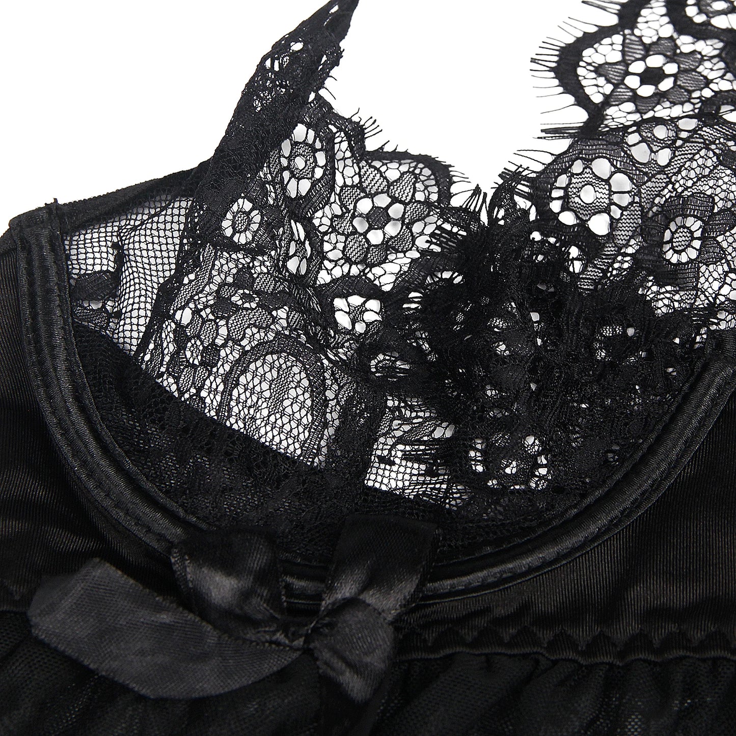 Women's Plus Size Black Sheer Babydoll Nightgown with Floral Eyelash Trim and Lace Panties
