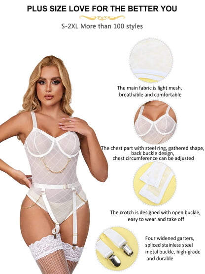 Transparent White Lingerie With Garter Belts And Chain