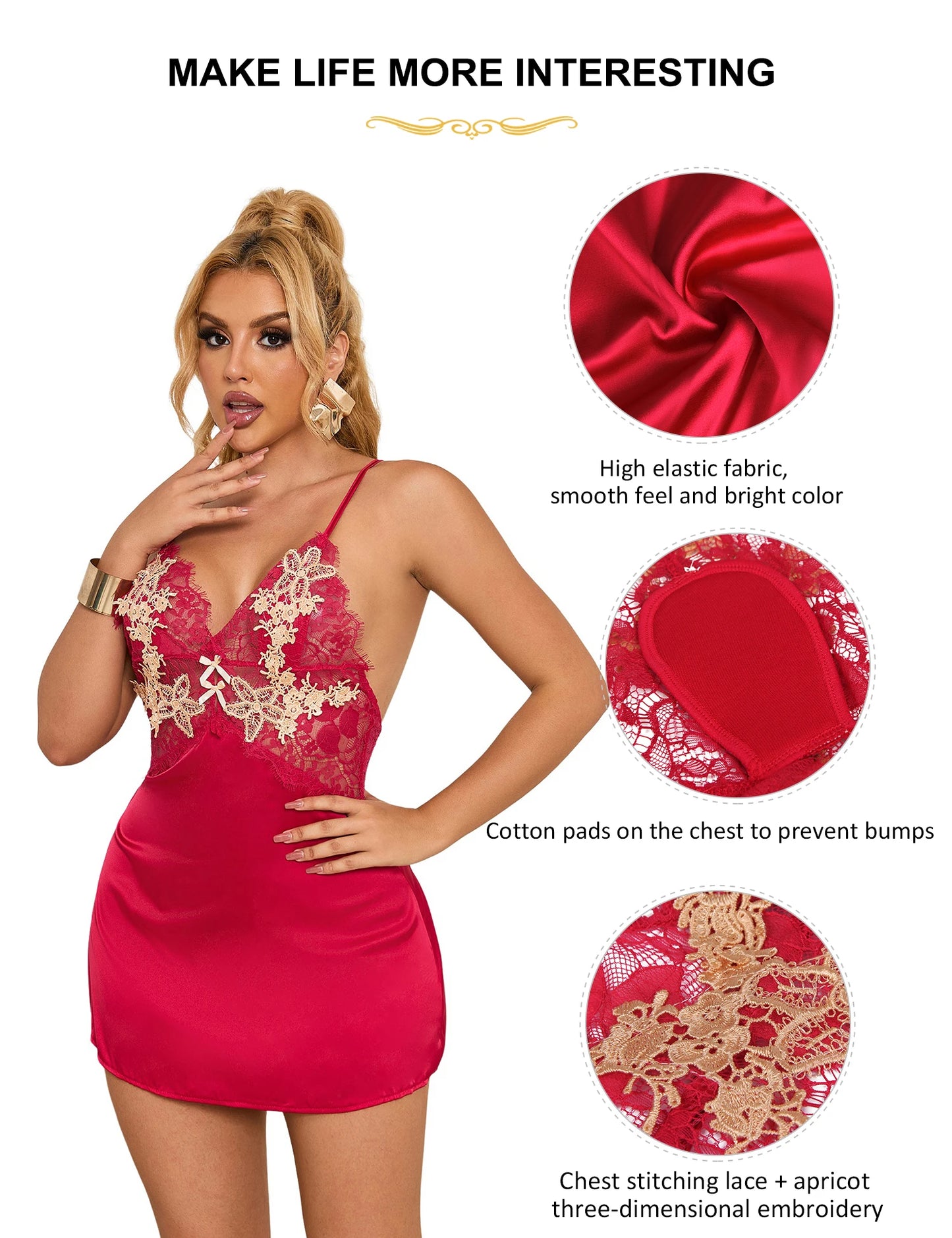 Elegant Women's Red Floral Baby Doll Lingerie with Embroidery and Matching Panties