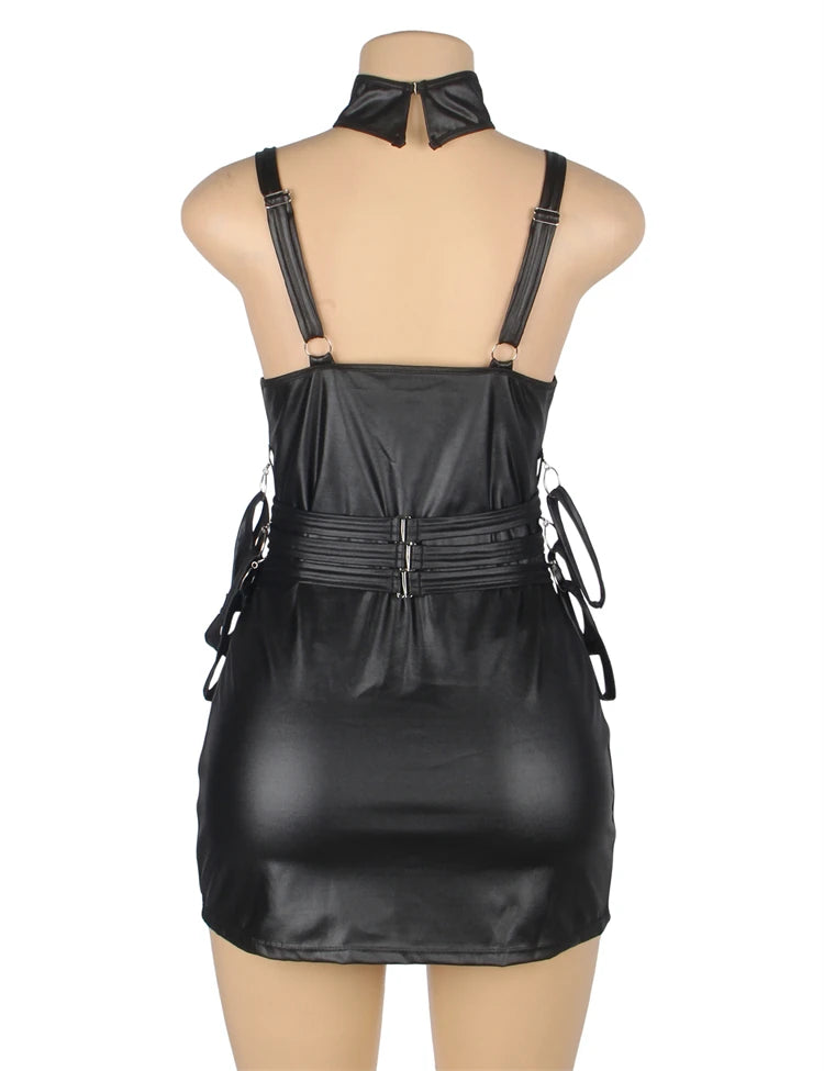 Plus Size Women's Leather Mini Dress With Arm Restraints